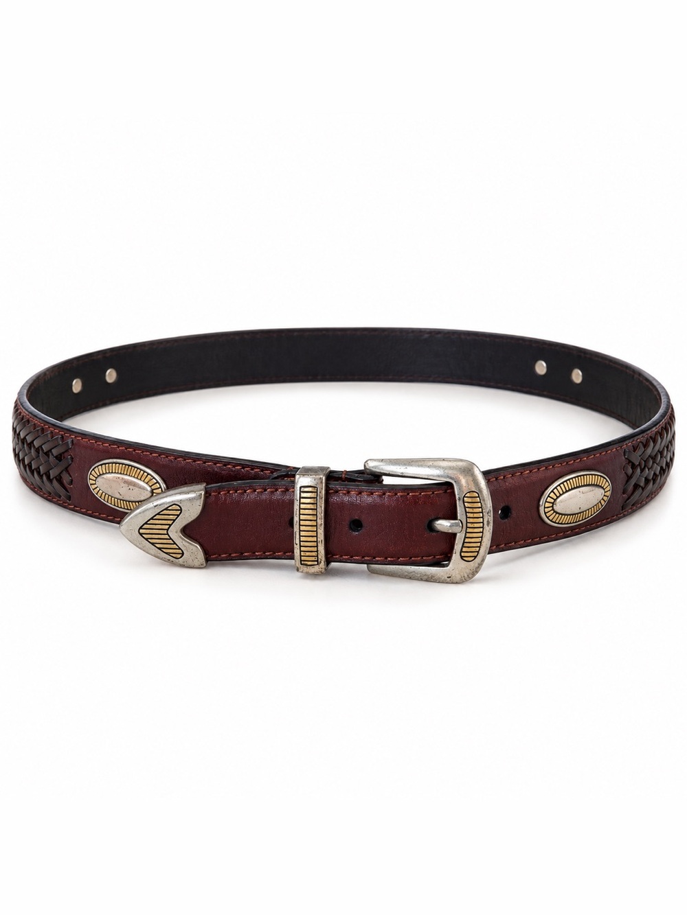 Fossil Women’s Brown Leather Western Belt with Silver and Gold Accents Size 40
